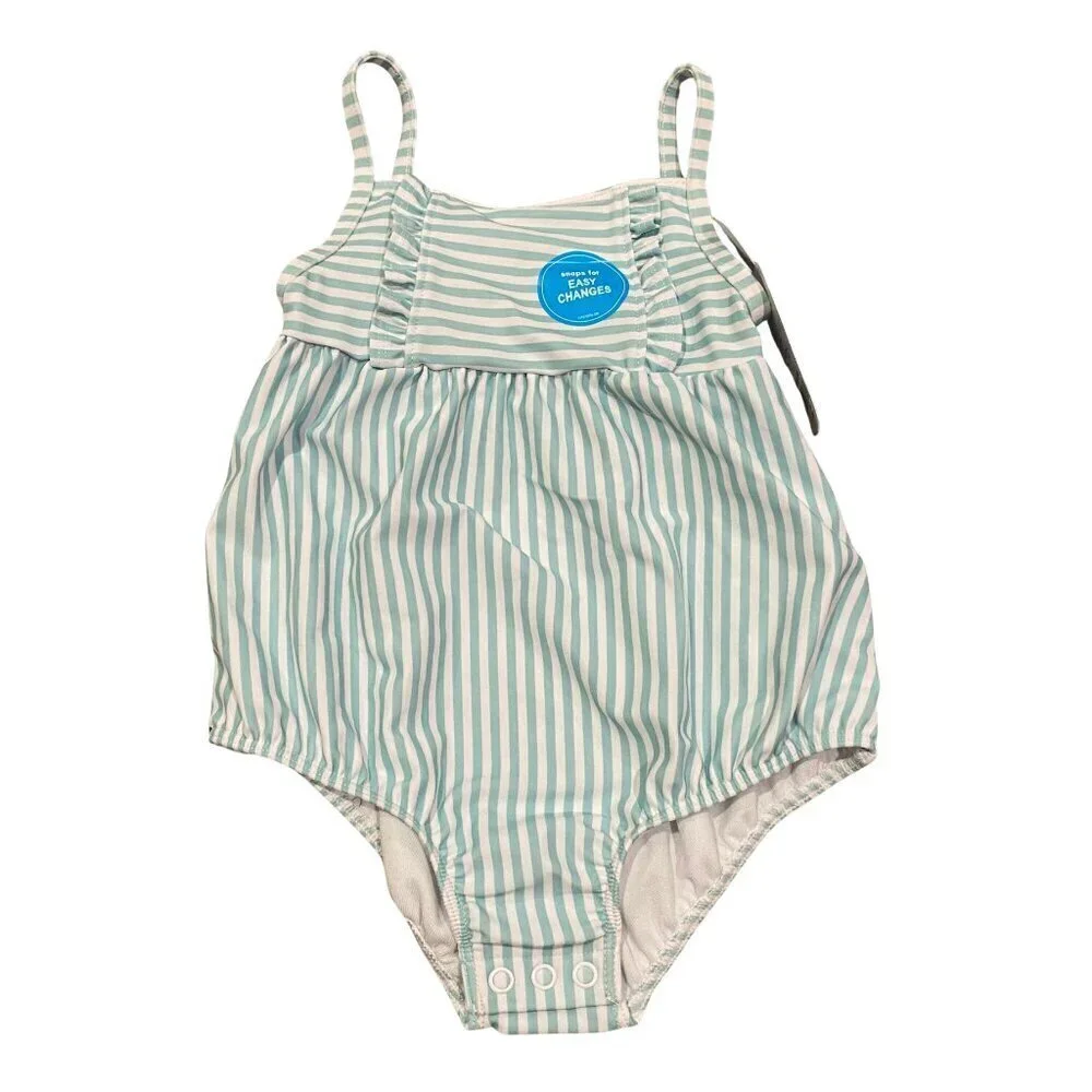 Carter's Baby Girl's Aqua Blue & White Striped Swimsuit New!